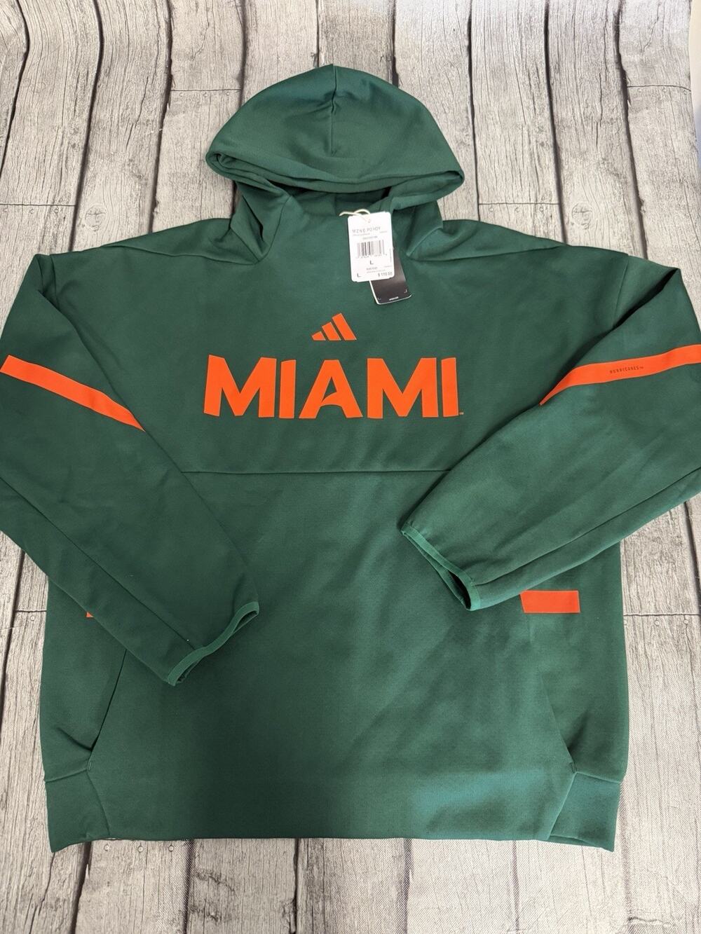 NWT Men's adidas Miami Hurricanes Z.N.E. Pullover Hoodie Green Large Sweatshirt
